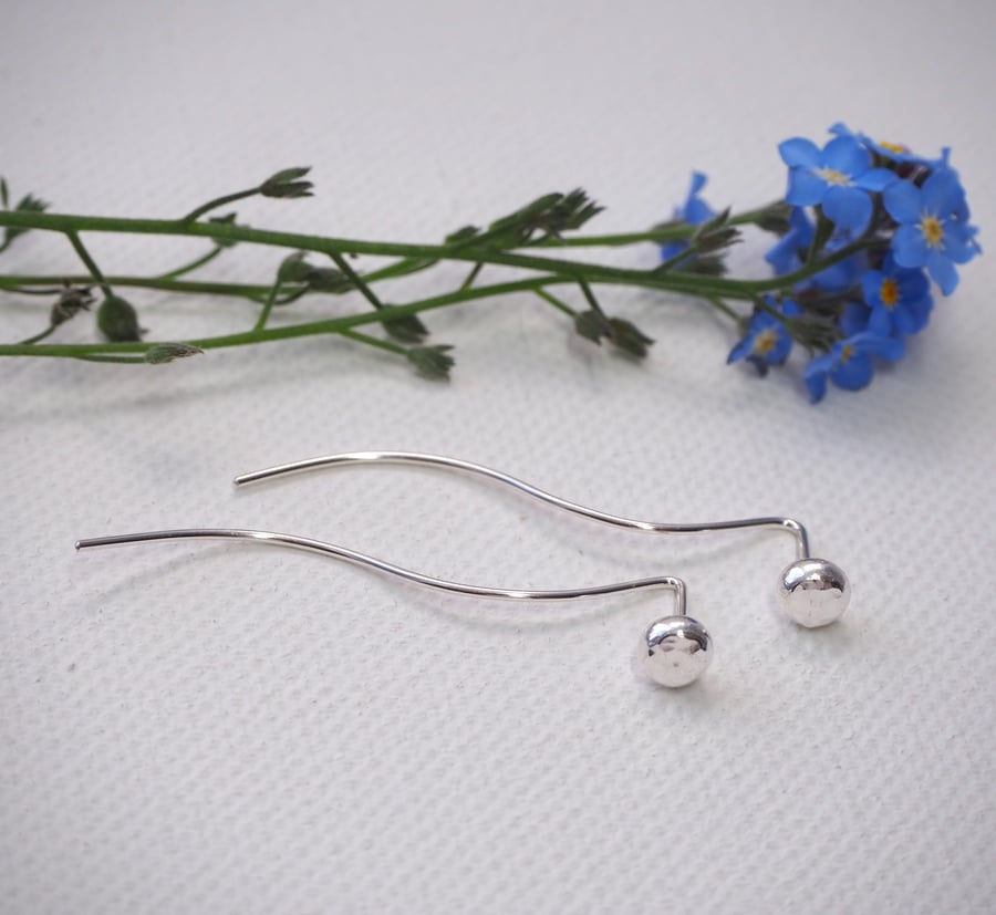 Small Argentium silver stud earrings with extended ear wire