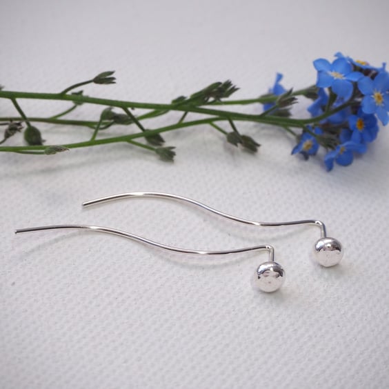 Small Argentium silver stud earrings with extended ear wire
