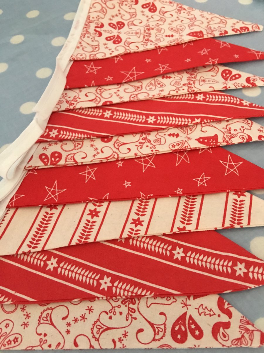 Red Christmas cotton fabric bunting, banner, wedding,party flags