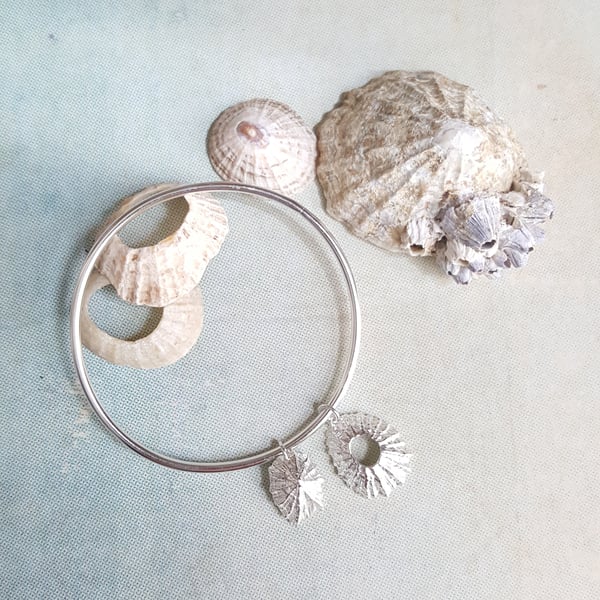 Silver Shell Bangle, Limpet Shell Beach Bracelet