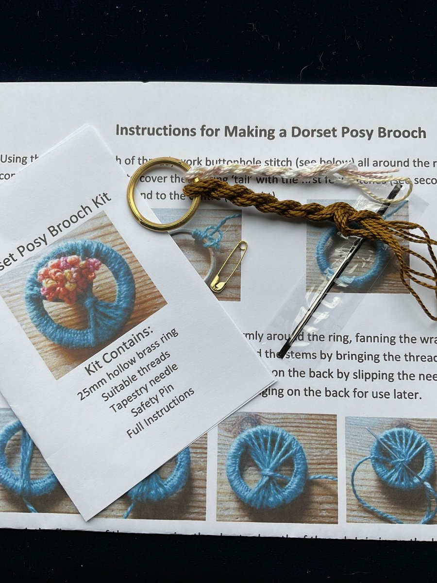 Dorset Posy Brooch Kit, Brown Stems with Natural Flowers, 21