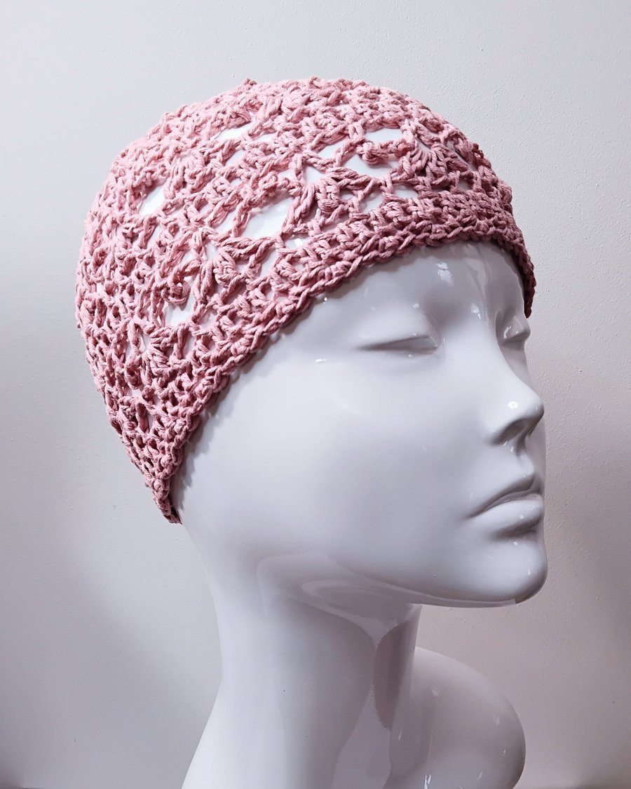 Dusky Rose Cotton Crochet Hat