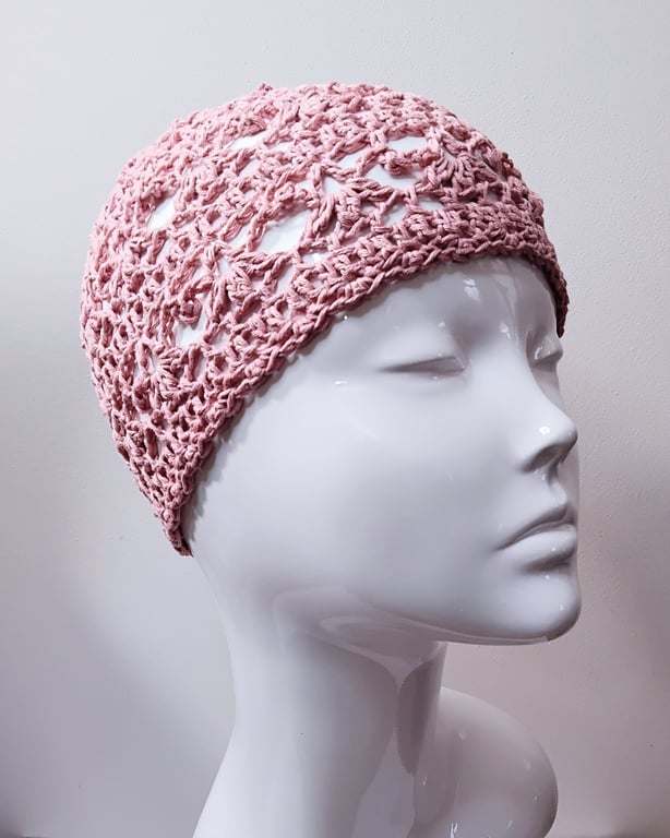 Dusky Rose Cotton Crochet Hat