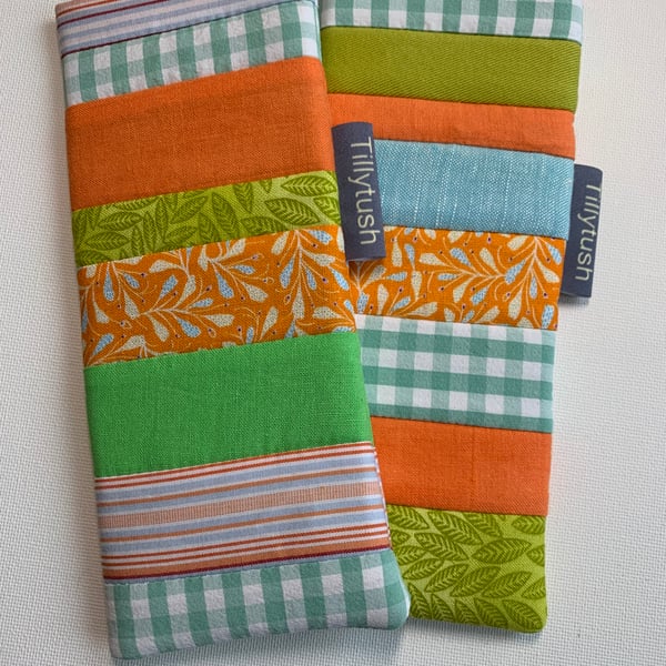 Quilted patchwork, padded glasses case