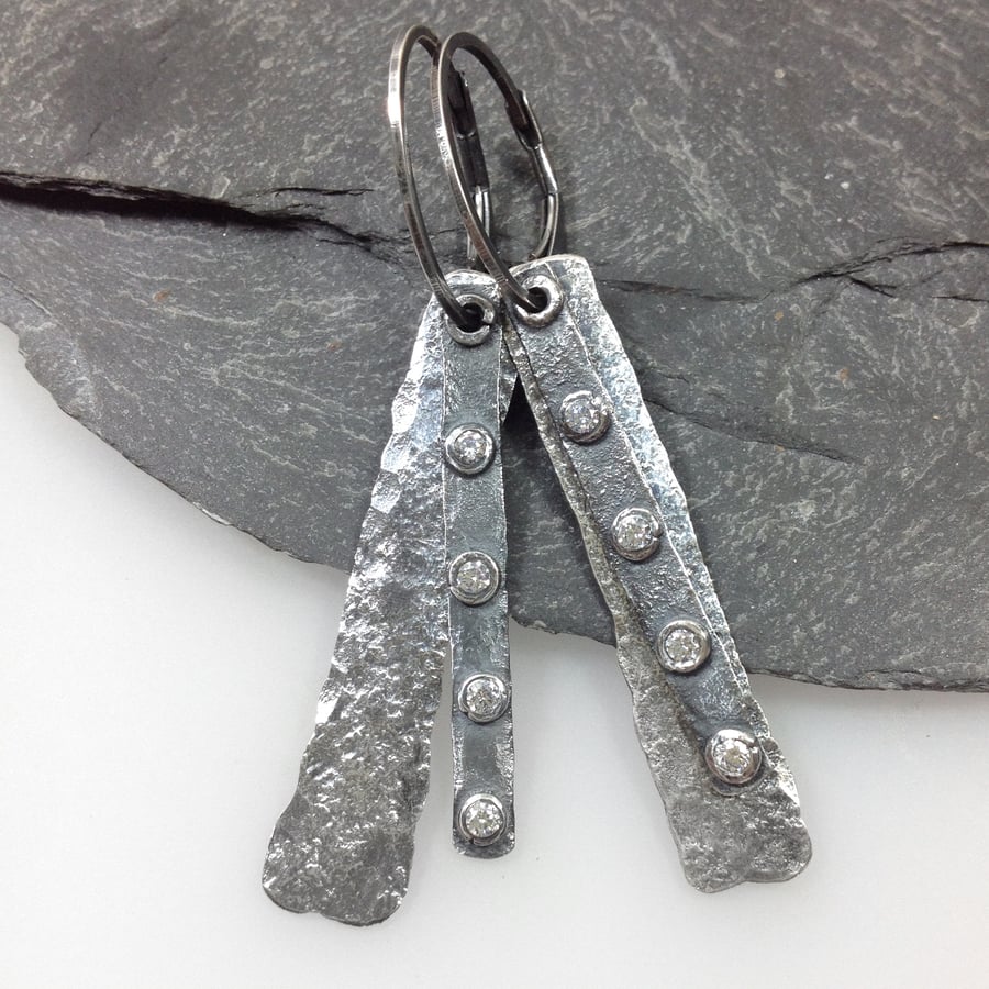 Oxidised silver and Cz earrings industrial