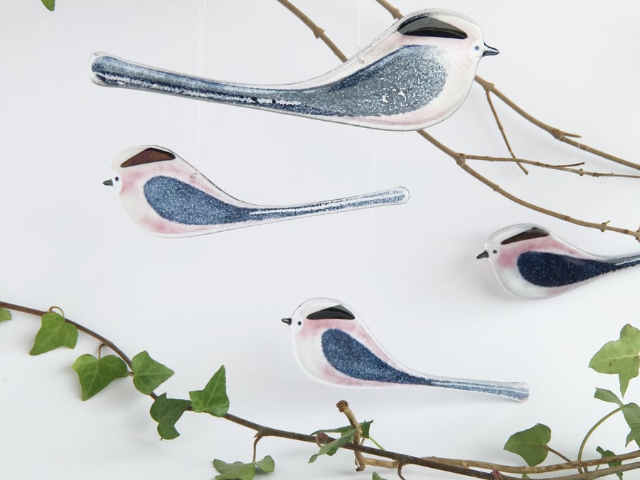 Long-tailed tit - fused glass 