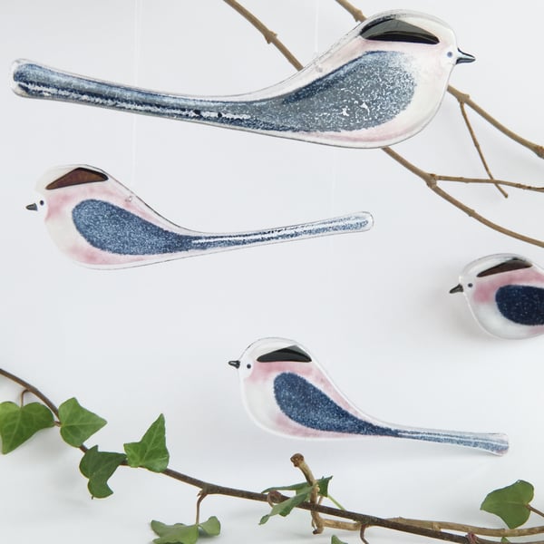 Long-tailed tit - fused glass 
