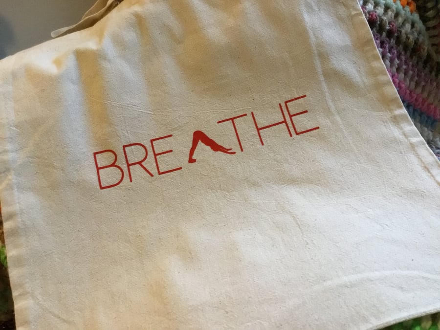 Tote bag. Breathe. Yoga. Reusable tote bag