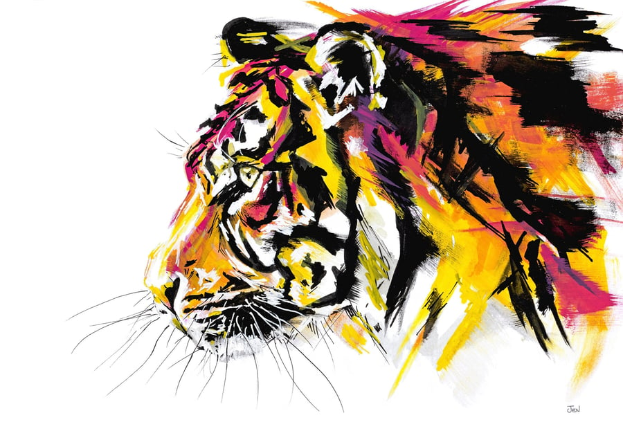 Tiger giclee art print, acrylic painting, abstract Indian art, big cat