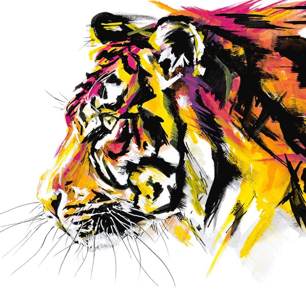 Tiger giclee art print, acrylic painting, abstract Indian art, big cat