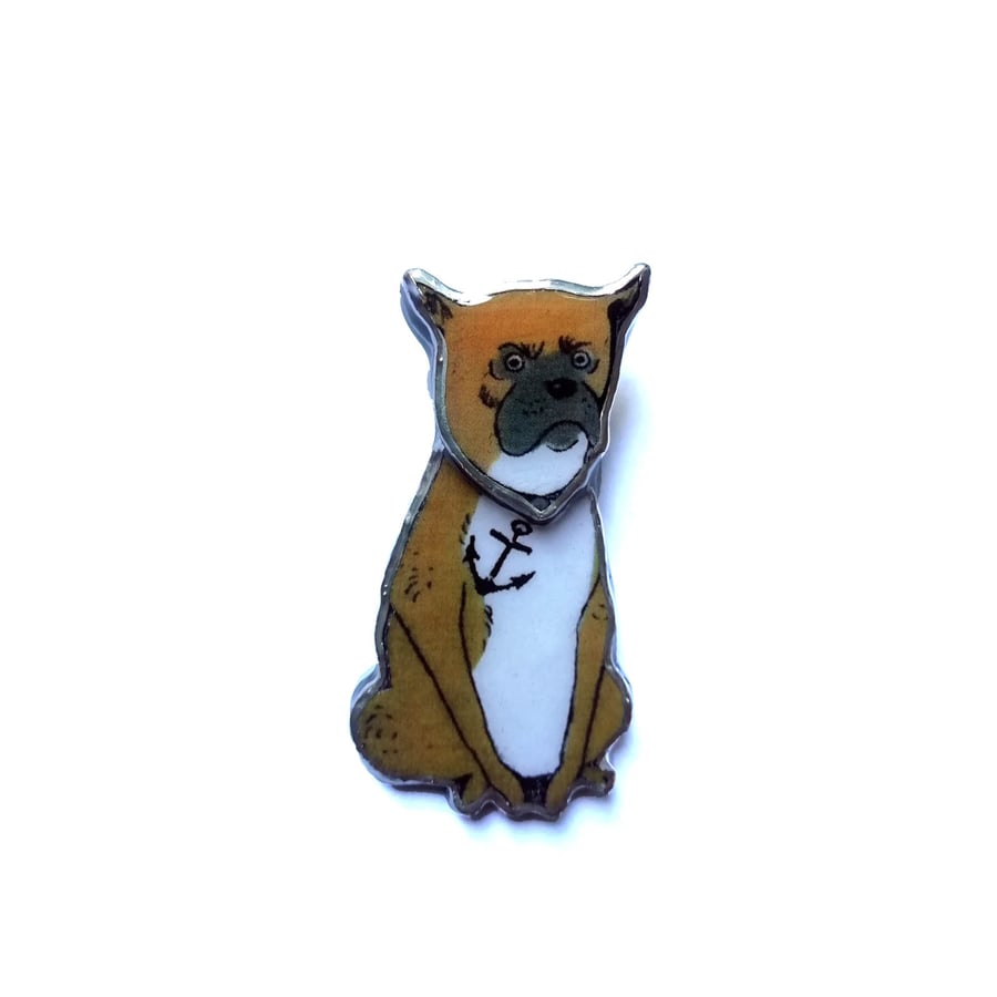 Whimsical Staffie Dog with anchor statement  Resin Brooch by EllyMental