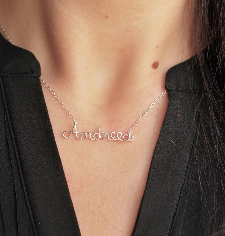 Handmade wire Custom name sterling silver nameplate necklace