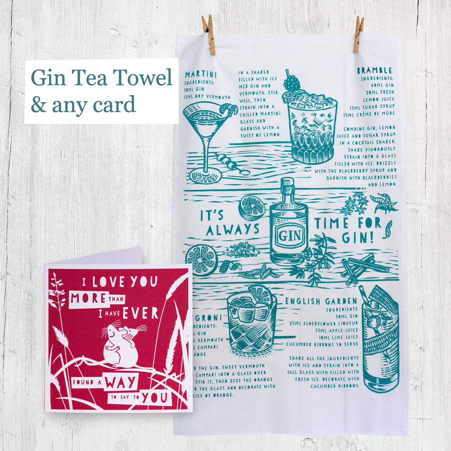 Gin cocktail tea towel and any card sent as a gift