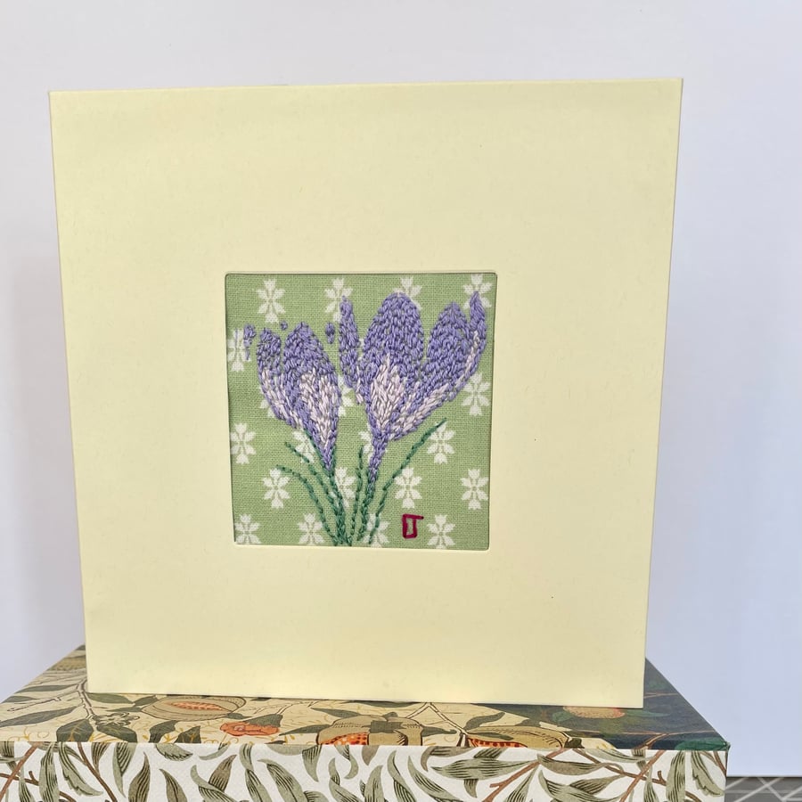 Hand embroidered flower keepsake card