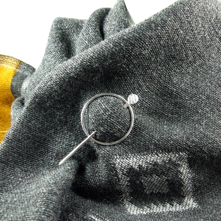 Shawl Pin, Silver Flower Topped Pin for Scarf, Shawl, Cardi or Wrap