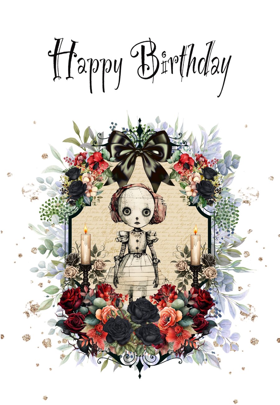 Goth Birthday Card, Zombie Doll Greeting Card, Alternative Birthday Greetings