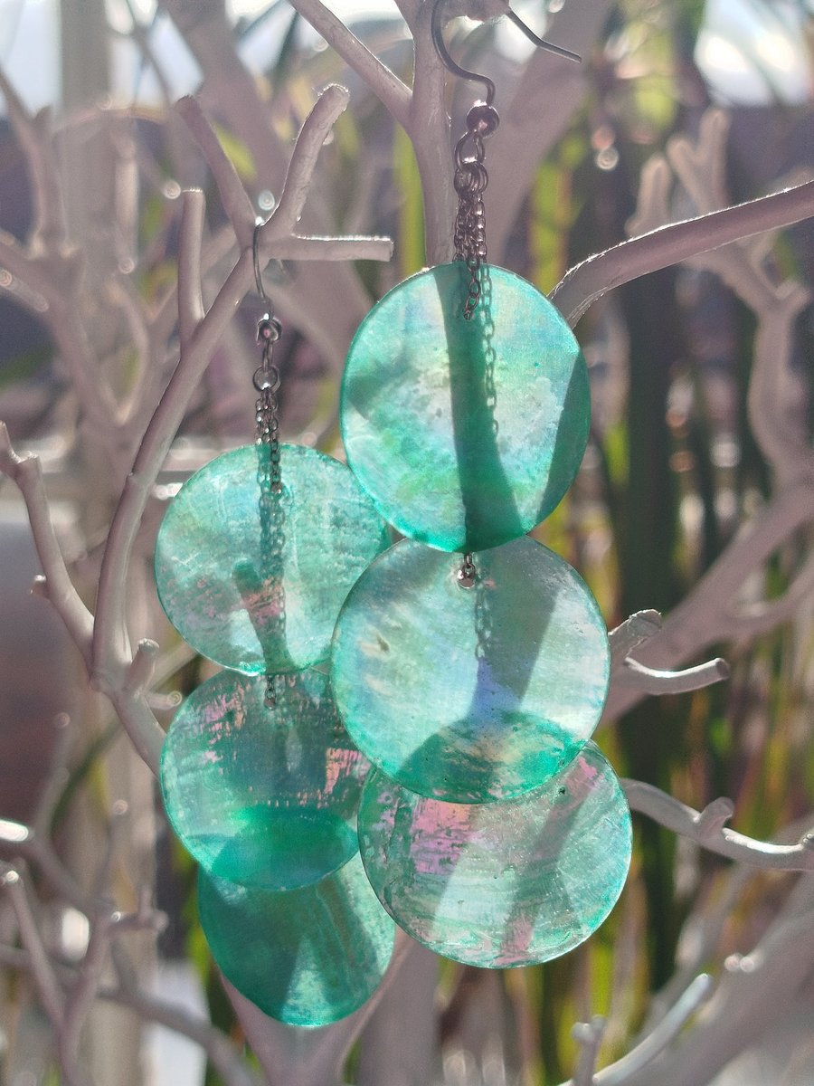 Summer shell green long  earrings