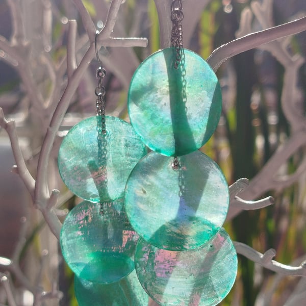 Summer shell green long  earrings