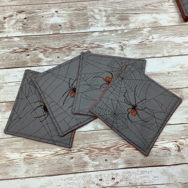 Spiders web coaster set, Gothic fabric coaster set of 4, Handmade