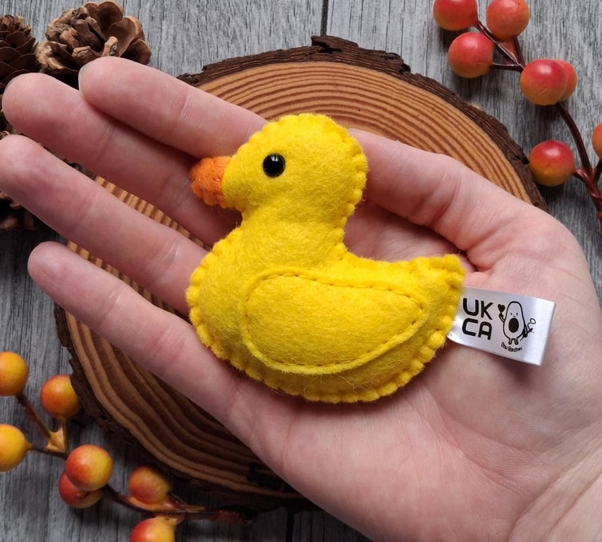 Duck hug, pocket pet, hand sewn felt hug, cuddly soft toy