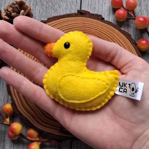 Duck hug, pocket pet, hand sewn felt hug, cuddly soft toy