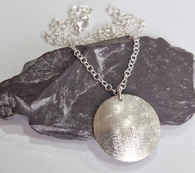 Sterling Silver Disc Pendant: handmade, recycled, textured 