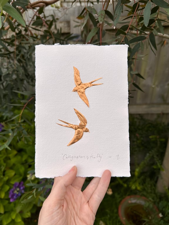 Calligraphers Of The Sky, Embossed Copper Foil Swallows