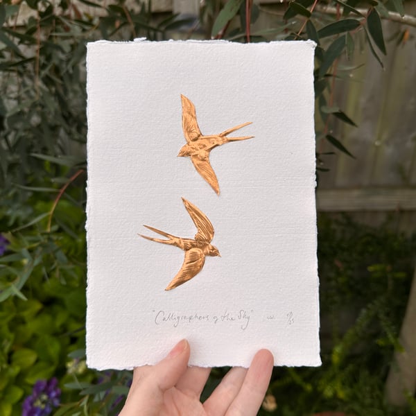 Calligraphers Of The Sky, Embossed Copper Foil Swallows