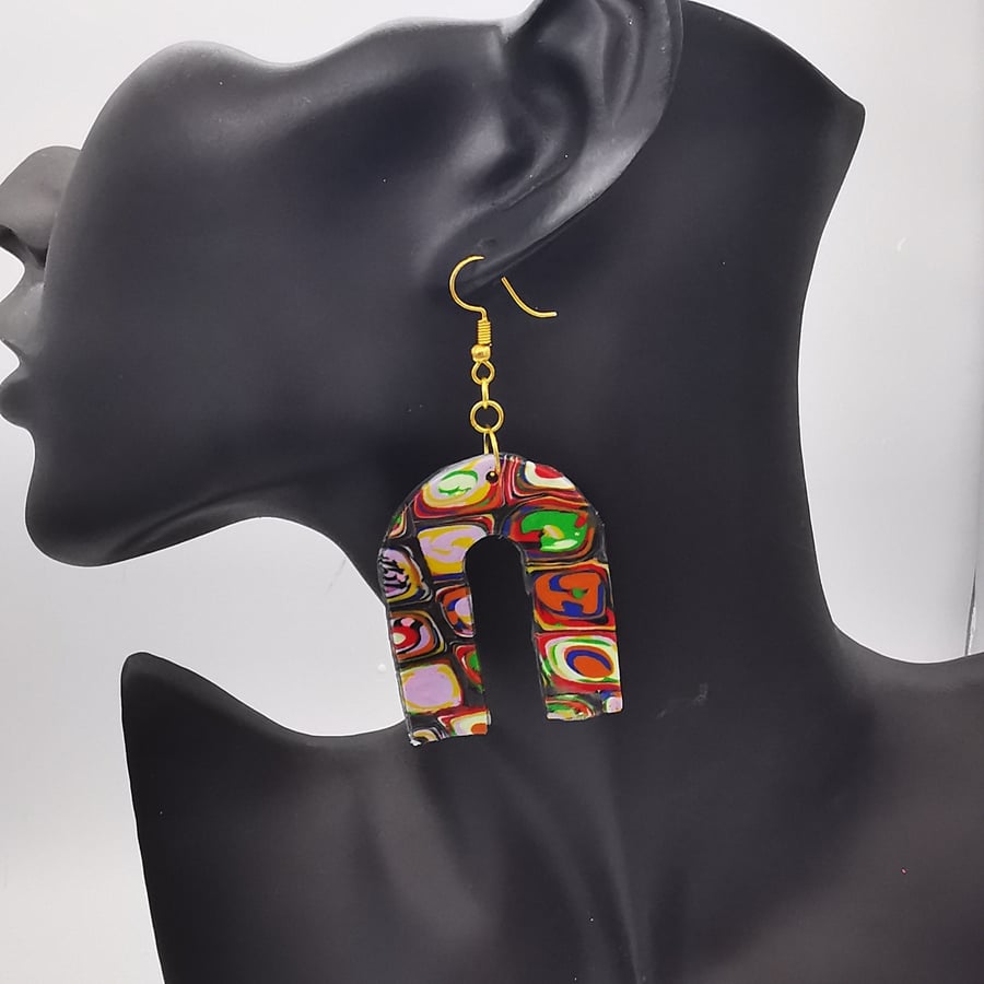 Fashionable, Retro Patterned, Arch Earrings. Handmade, Unique Item.
