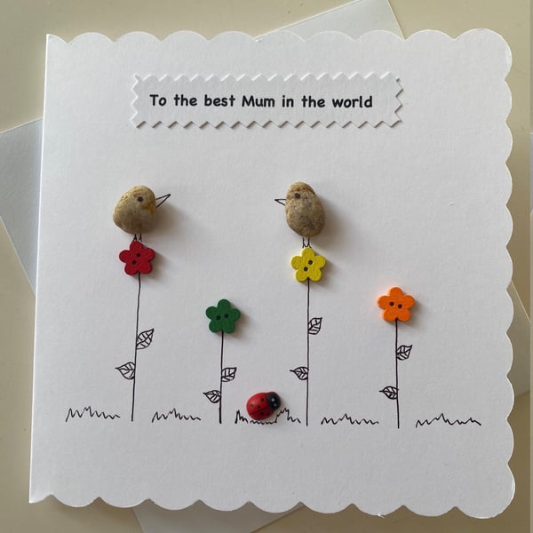 Mother's Day Handmade Card, Mother's Day Pebble Art Card, Personalised Card for 