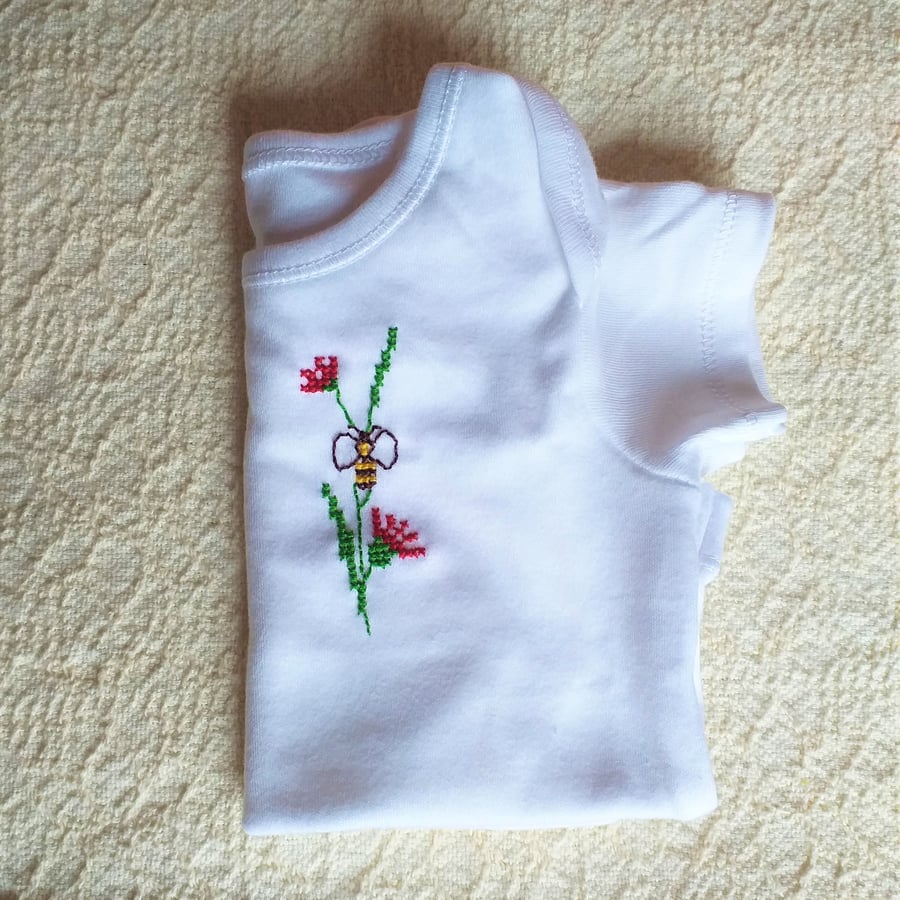 Bee Baby Vest age 3-6 months, hand embroidered