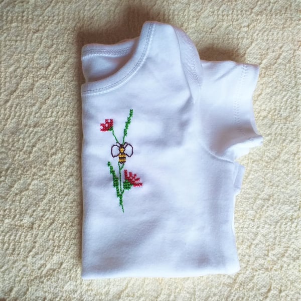 Bee, Baby Vest, age 3-6 months, hand embroidered