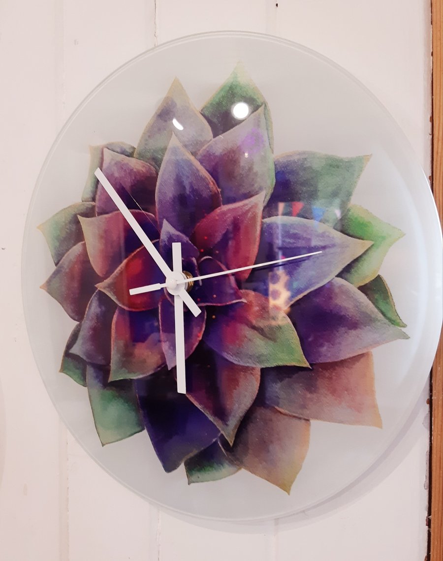 Echeveria Glass Wall Clock