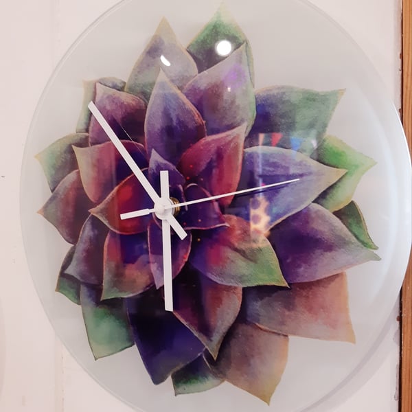 Echeveria Glass Wall Clock