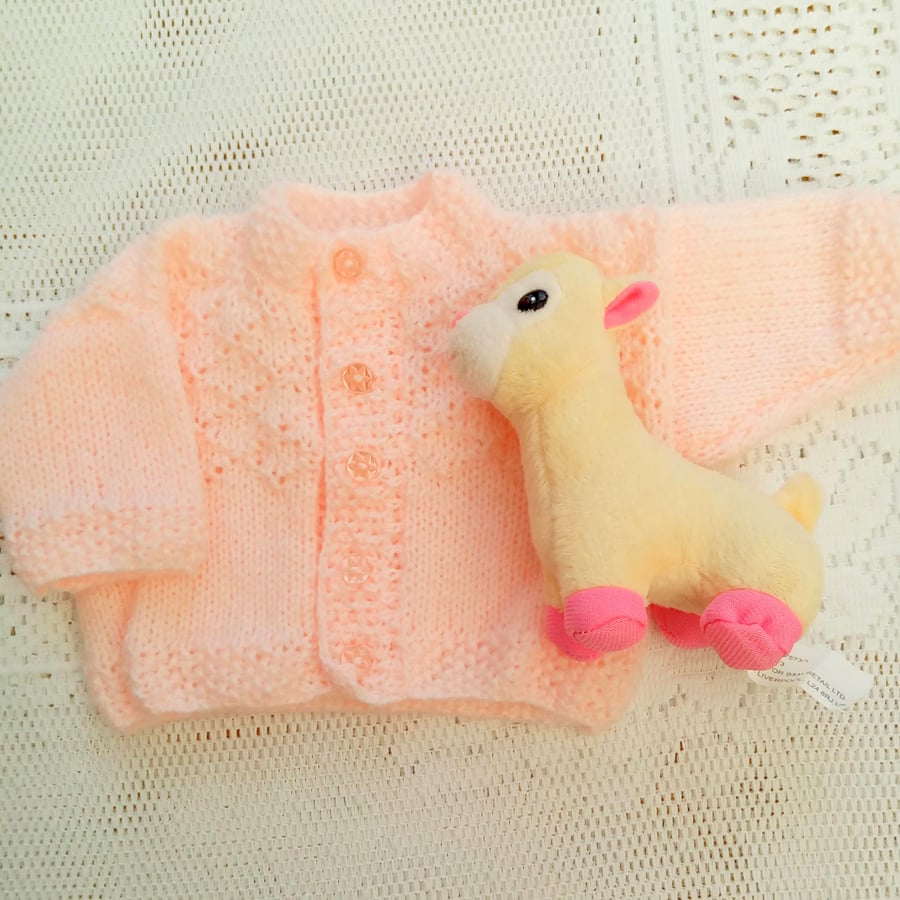 Baby Girls Cardigan with a Diamond Patterned Yoke, Baby Gift, Baby Shower Gift