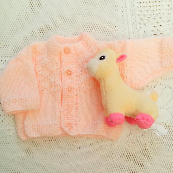 Baby Girls Cardigan with a Diamond Patterned Yoke, Baby Gift, Baby Shower Gift