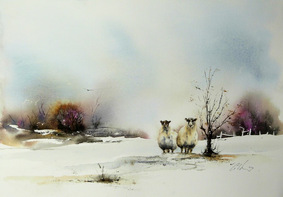 Two Sheep, Original Watercolour Painting.