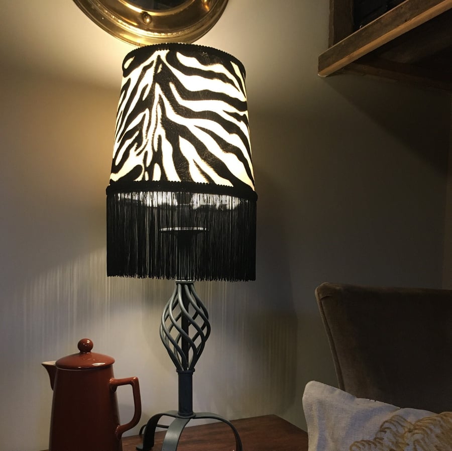 Zebra print velboa french drum lampshade, empire lampshade, short pile faux fur 