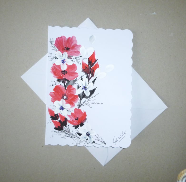 hand painted black floral greetings card ( ref FA 636 G4 )