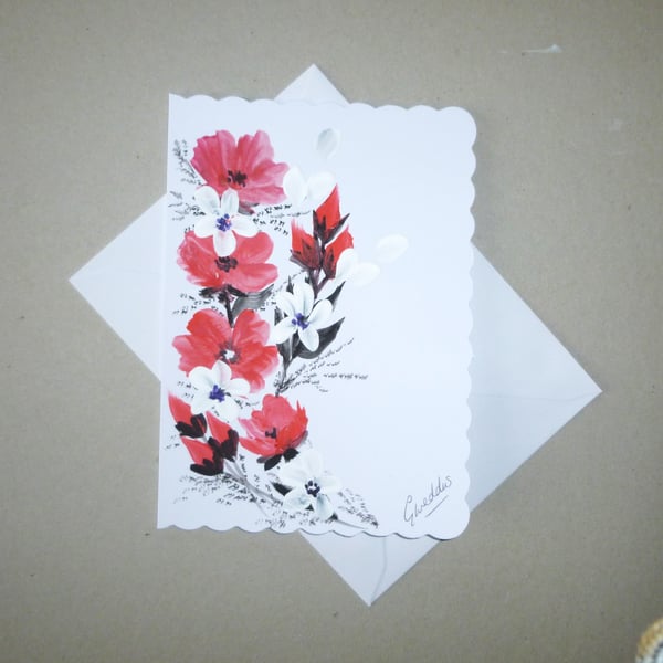 hand painted black floral greetings card ( ref FA 636 G4 )