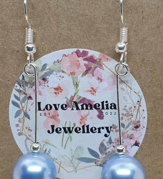 silver plated earrings with swarovski large pearl beads light blue dangle drop