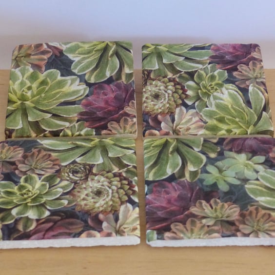 Set of 4 Marble 'Cactus' Coasters