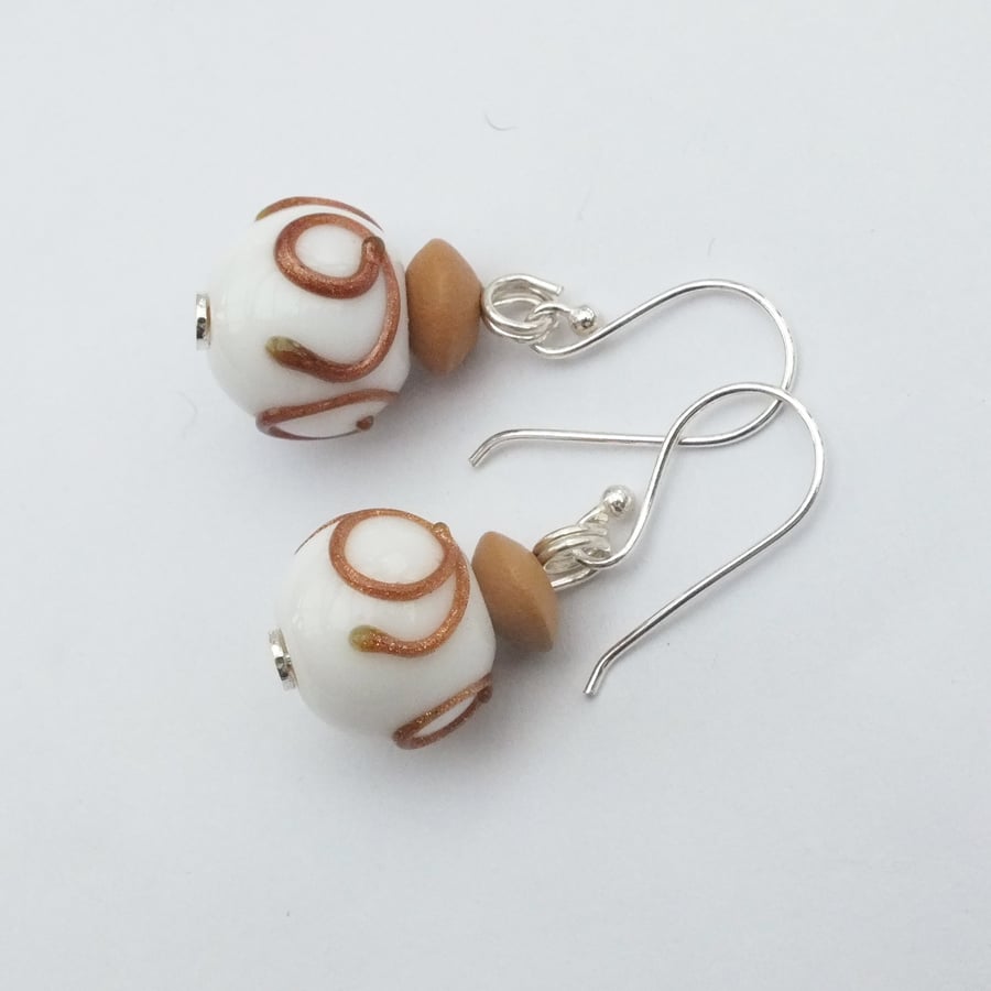  White Glass Earring with Silver Plated Shepherd Hooks