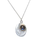 Roller printed handmade oval sterling silver pendant with labradorite