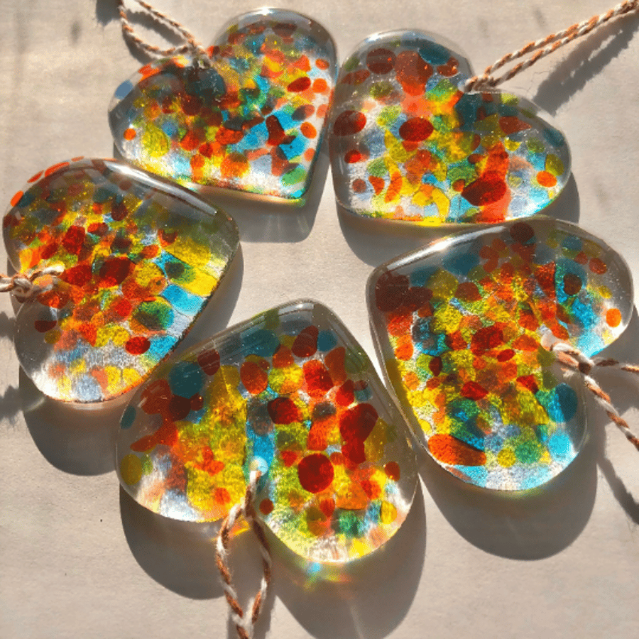 Rainbow Heart Suncatcher Memorial with Cremains - remembrance, ashes, loved ones