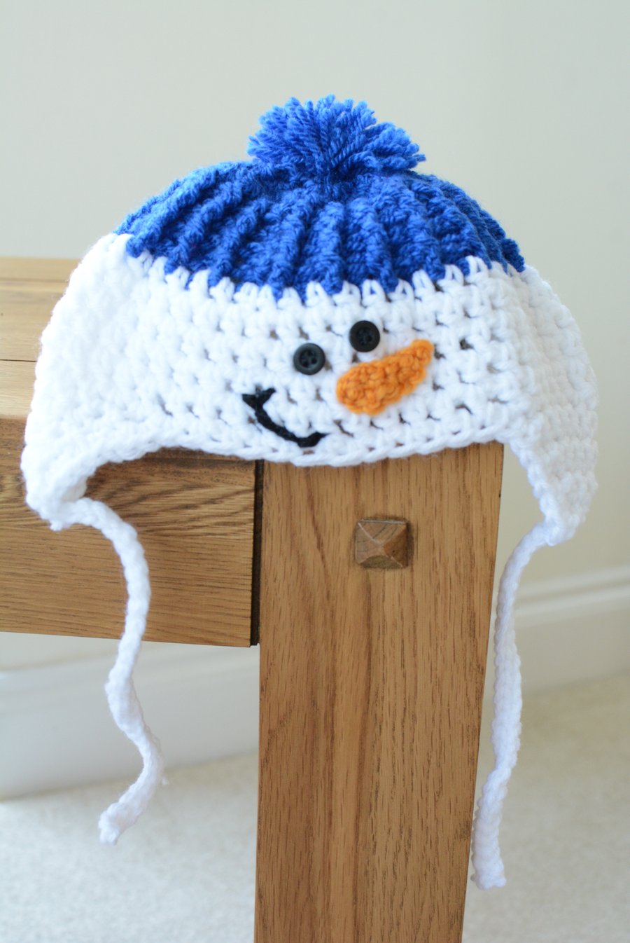 Baby Snowman Hat - 0 to 3 months (blue)