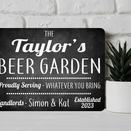 PERSONALISED Chalk Style Beer Garden Metal Wall Sign Gift Present Landlord