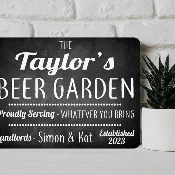 PERSONALISED Chalk Style Beer Garden Metal Wall Sign Gift Present Landlord