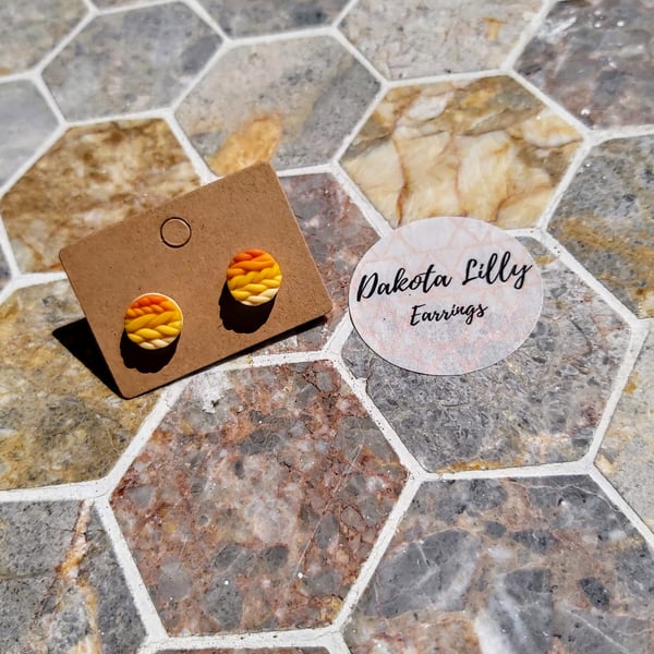 Orange ombre knit effect polymer clay stud earrings