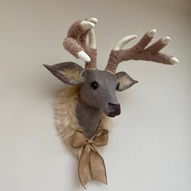 Handmade faux taxidermy stag Harris tweed herringbone deer head wall mount